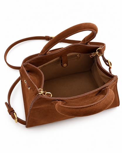 Women’s Vintage Suede-Style Tote Bag – Brown